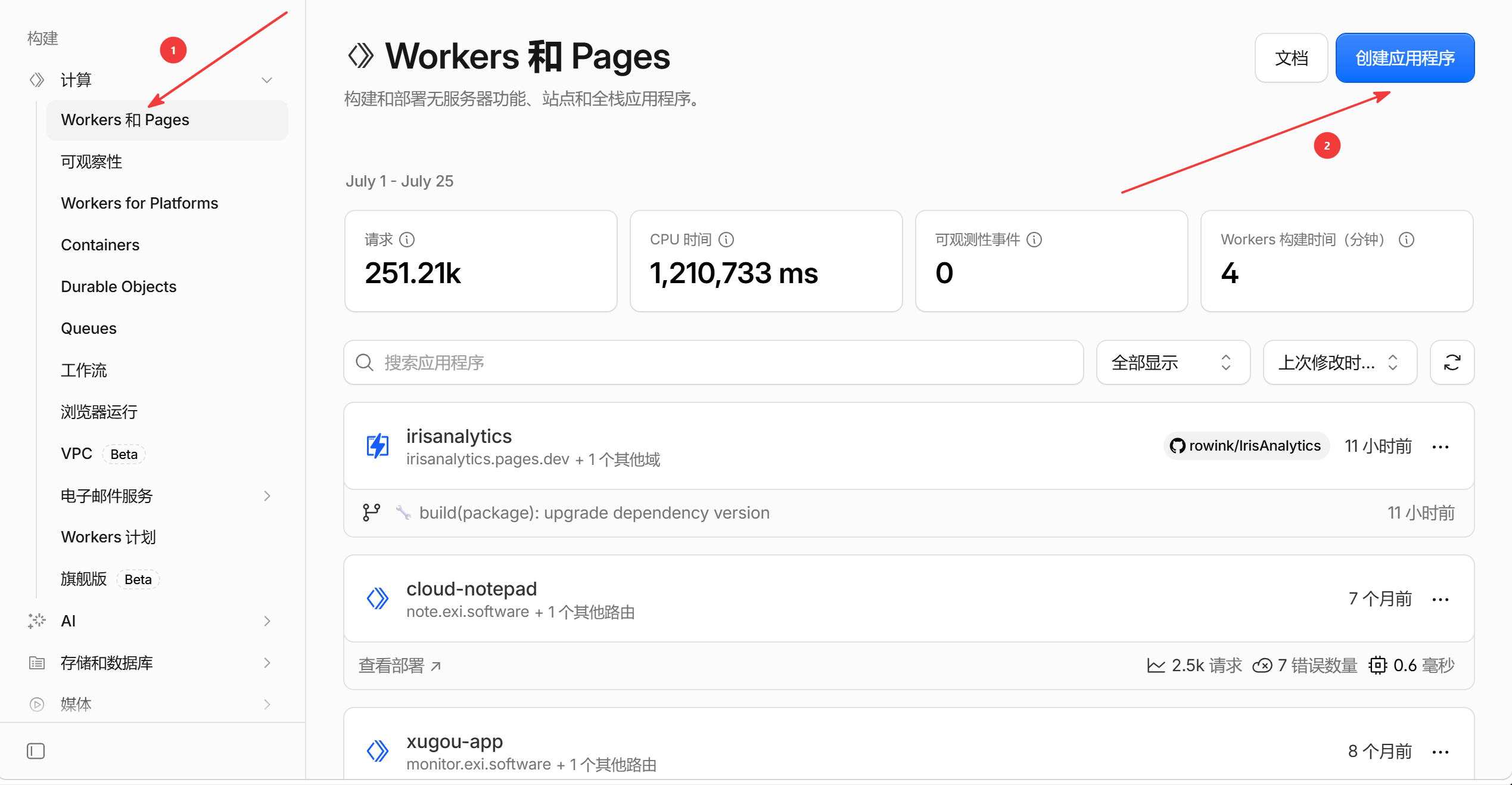 进入Cloudflare Pages主页