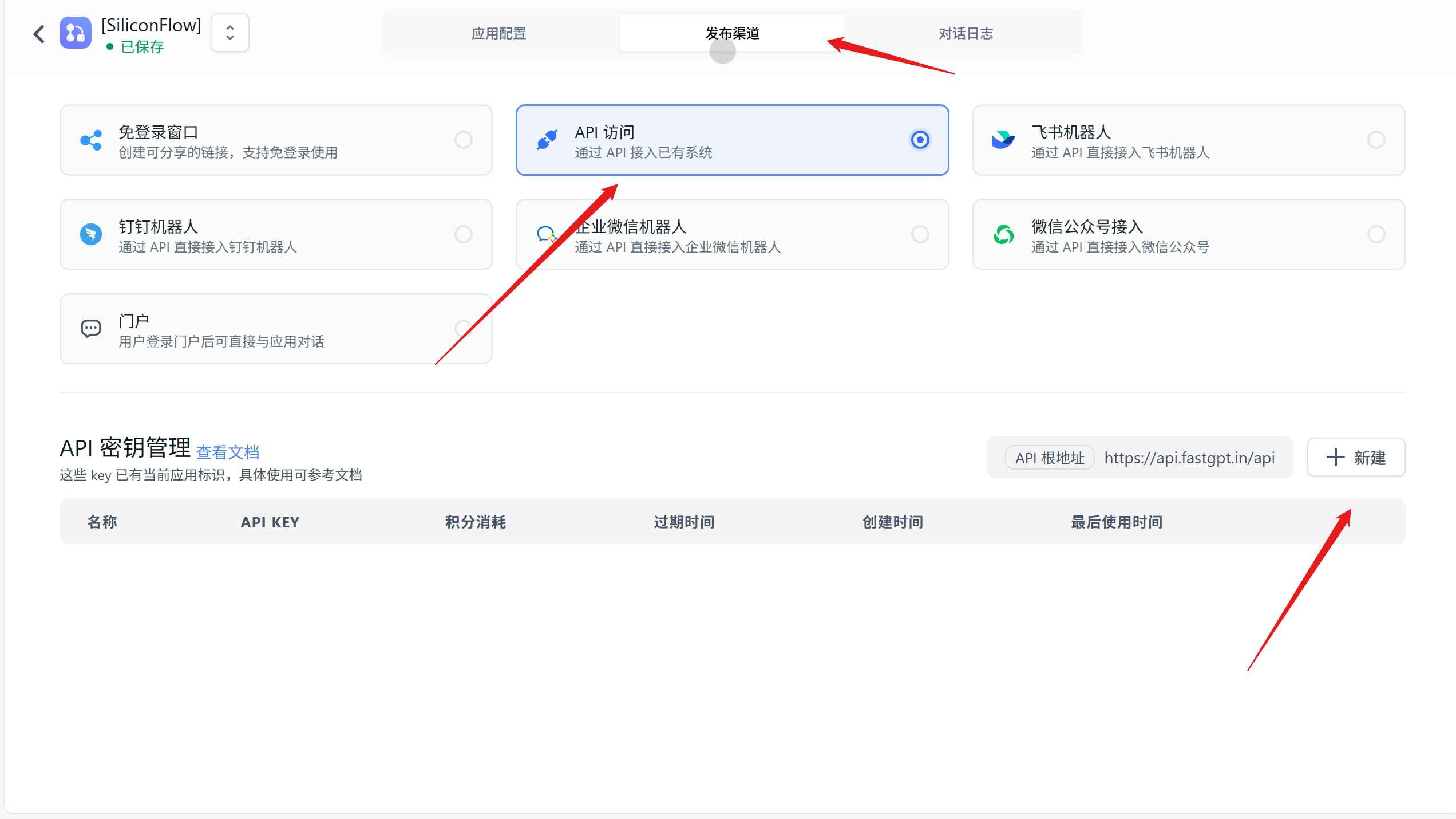 发布API访问渠道